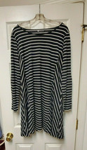 Stylus Women&#39;s XL Black and White Striped Open Flow Long Sleeve Dress - £15.65 GBP