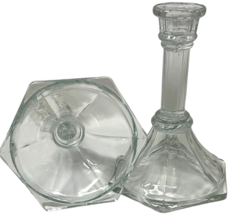 HOMCO Clear Glass Column Hexagon Taper Candle Holder Set Of 2 Home Interiors image 3