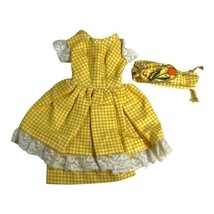 Vintage Handmade Barbie Doll Yellow White Short Sleeve Gingham Dress Doll - £26.15 GBP