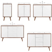 White Mid Century Modern Walnut Bathroom Vanity Ceramic Sink Single Double - $4,733.61 MXN+