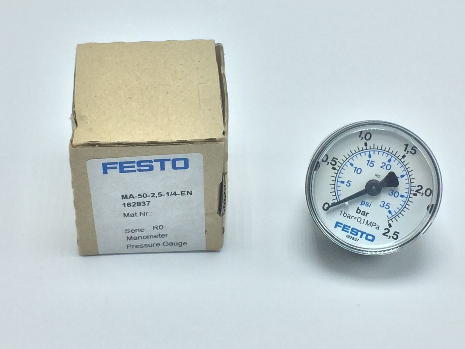NEW FESTO MA-50-2,5-1/4-EN PRESSURE GAUGE 0 TO 2.5 BAR - $29.00