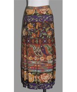 VTG Bohemian Floral Paisley Pleated Vents Textured Silk Skirt Wm&#39;s L? WORN? - $53.32 CAD