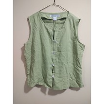 Pineapple Moon Women&#39;s Silk Green Sleeveless Button Up Summer Shirt Size XL - £11.21 GBP