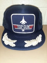 Vintage 80’s TOP GUN Snapback Trucker Hat Cap Blue Mesh Navy Blue USA Ma... - £158.02 GBP