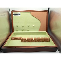 Vintage Wooden Silverware Flatware Chest Box Brown w Green Fabric 18X11X3 - £27.85 GBP
