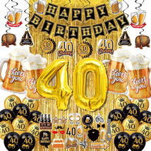 40Th Birthday Decorations for Men Women - (60Pcs) Black Gold Party Banner, 40 In - £17.69 GBP