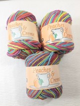 Peaches &amp; Creme cream yarn x3 Fiesta Ombre purple teal pink cotton variegated - £32.89 GBP