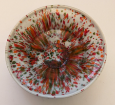 Vintage Ceramic Drip Glaze orange /green Splatter ware round bowl  5.75&quot; - £19.59 GBP