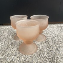 3 Tiara Exclusive Pink Satin Frosted Glass Sherbet Dessert Dishes Votive... - $15.50