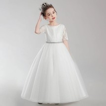 White Lace Tulle Flower Girl First communion Dress Birthday Party Princess Gown - £116.03 GBP