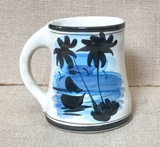 Santo Domingo Art Pottery Coffee Mug Cup Palm Trees Ocean Sailboat Tropical - £10.98 GBP