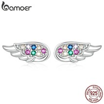 Bamoer 925 Silver Colorful Zirconium Wing Stud Earrings for Women Wing Earrings  - £17.46 GBP