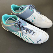 Women&#39;s Puma Motorsport Future Cat M1 White Grey Aqua Sneaker Size 9 - £47.18 GBP