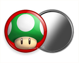 Super Mario Brother Magic Power Up Green Mushrom Pocket Hand Purse Makeup Mirror - £11.57 GBP+