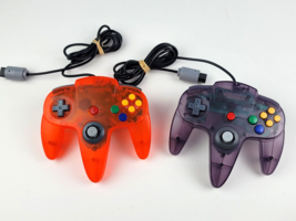 Nintendo 64 Controller x2 Aftermarket Neon Red &amp; Purple Both excellent  - £25.62 GBP