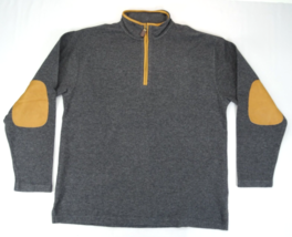 ORVIS Simoom Tweed Quarter-Zip Sweatshirt L Charcoal Grey Brown Leather ... - $23.70