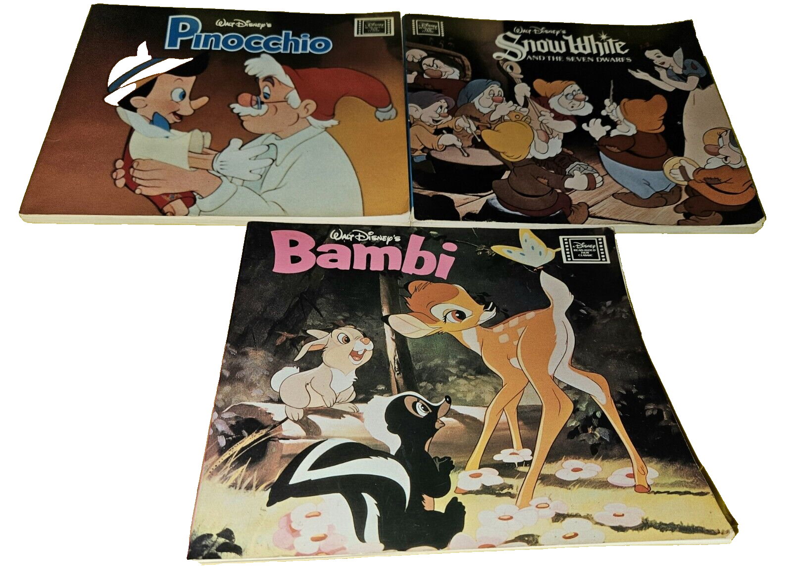 Walt Disney Read-Aloud Books 1980's Snow White Bambi Pinocchio HARMONY first edt - £42.74 GBP