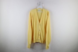 Vtg 90s Izod Mens Large Distressed Spell Out Knit Cardigan Sweater Yellow USA - £35.52 GBP