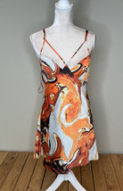 urban outfitters NWT $49 women’s spaghetti strap marble dress L Orange white i7 - £25.58 GBP