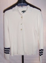 Lauren Ralph Lauren Cream Knit Cotton Sweater w Navy blue trim Misses Si... - £17.40 GBP