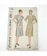 Vintage 1940s Simplicity Sewing Pattern 1650 2 Piece Belted Dress Bust 3... - £10.10 GBP