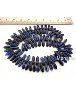 50 3 x 10 mm Czech Glass Dagger Beads: Blue With Black Swirl - £2.32 GBP