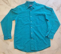Gulf Traders Vintage 90s Colorful Turquoise &amp; Blue Beachy Button Down Me... - £23.14 GBP