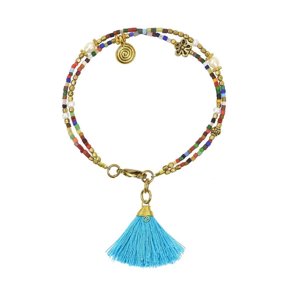 Primary image for Intriguing Fiesta Blue Tassel & Multi-Color Beaded Bracelet