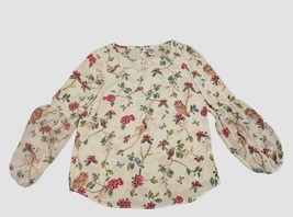 Disney Collection Lauren Conrad Blue Bird Floral Blouse W/Bubble Sleeves... - $21.29