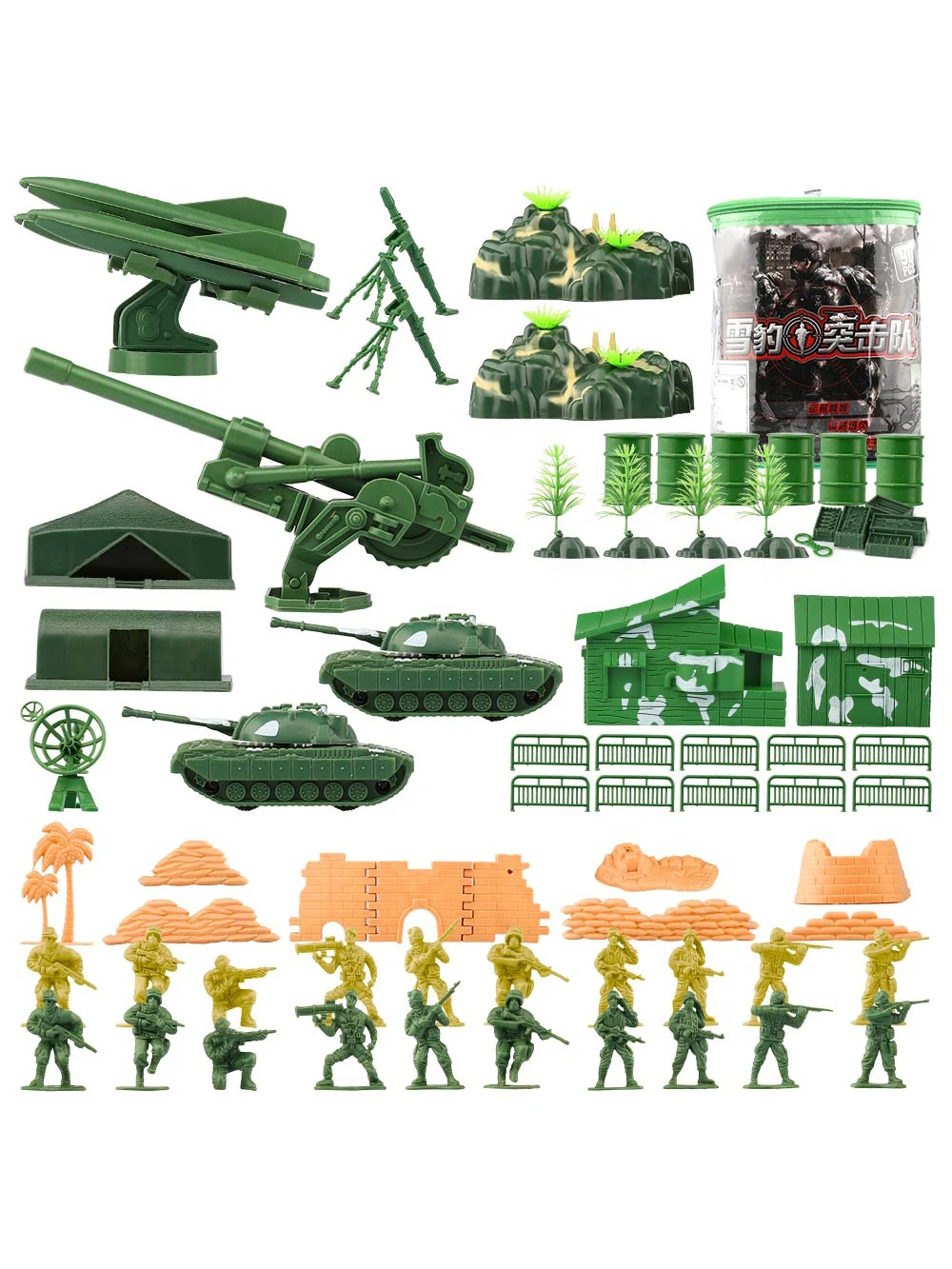 ViiKONDO Army Men Toy Military Playset Green vs Tan Soldier 90pcs Zipper Bag - $32.80