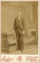 Circa 1880&#39;S Cabinet Card Handsome Man Suit Watch Chain Perkins Portage Wi - £9.58 GBP
