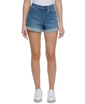 Calvin Klein Women&#39;s High-Rise Wide-Cuff Denim Shorts Blue B4HP - £15.06 GBP