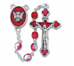 Red Glass Beads Rosary Crucifix Cross And Dove Center - £31.86 GBP