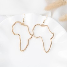 1Pair Big Earrings Africa Map Exaggerate Larger Earring Gold Color African Ornam - £10.50 GBP