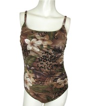 NWT Nine West Brown Floral &amp; Leopard Swim Suit Size 12 One Piece Swimwear L $74 - £21.03 GBP