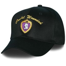Combat Wounded Purple Heart Military Black Embroidered Hat Cap - £25.98 GBP