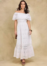 Together Blanc Broderie Bardot Grande Taille Robe Maxi UK 22 (fm93.1-5) - $61.15