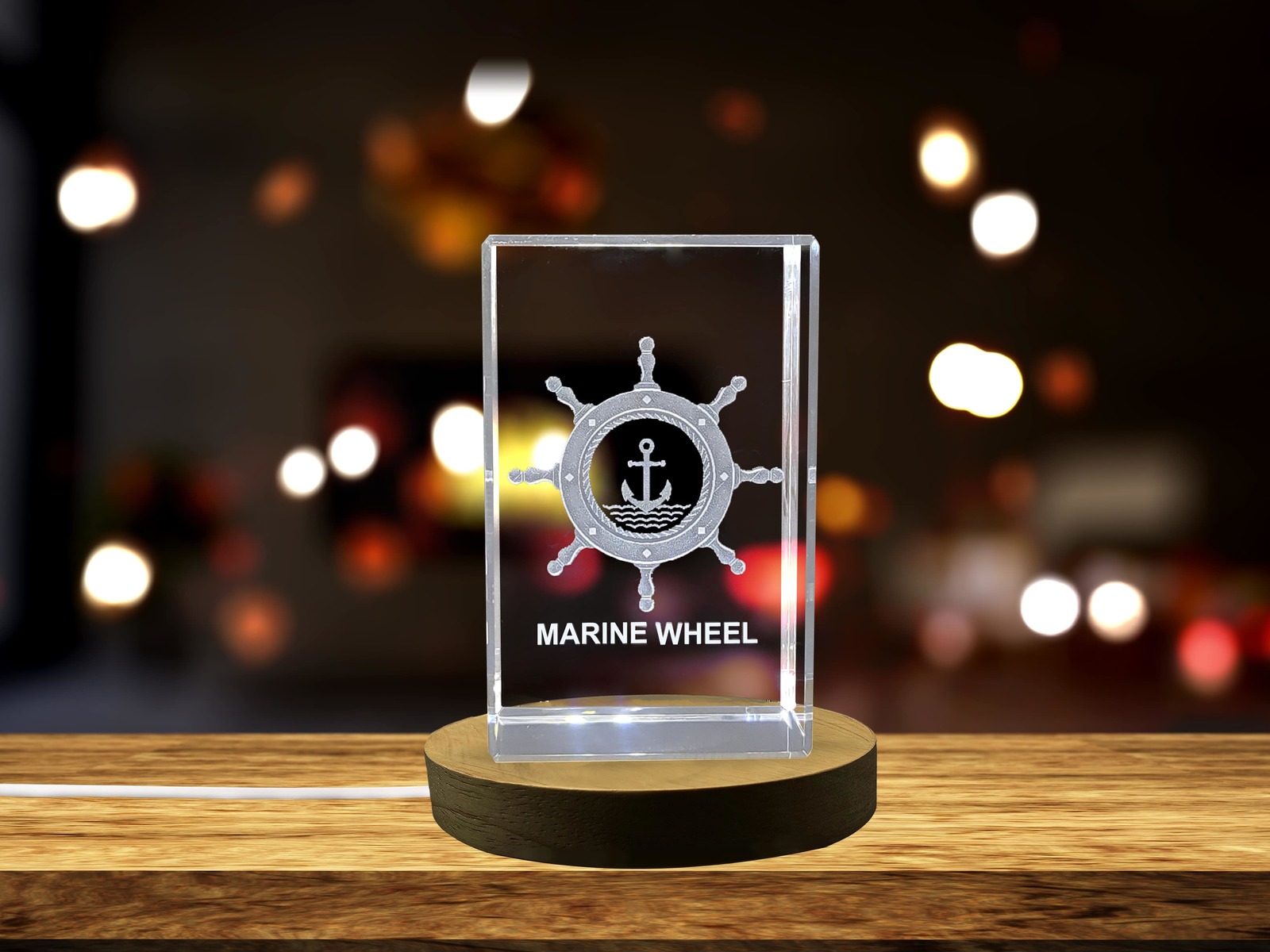 LED Base included | A Wheel of Voyages | Marine Wheel 3D Engraved Crystal
