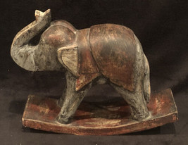 Vintage Wooden Handcrafted Rocking Elephant 9.5”H x 12”L x 4”W - VGC - £47.78 GBP