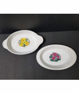 2  Au Gratin Dishes Pink Yellow Flower Oval Individual Meal Prep Dish Set - $14.05 CAD