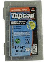 Tapcon 3310 1/4 X 1-1/4-In Flat Head Concrete Screw Anchor W/ Drill Bit 100-Pcs - £29.87 GBP