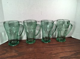 Vintage Libbey Coca-Cola Mugs Green Glass Heavy Handled 14.5 oz - £14.42 GBP