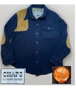 VTG Ralph Lauren Wool Shooting Shirt Jacket Mens 44 Blue Leather Patch C... - $74.48