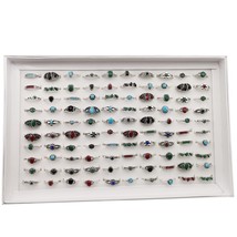 100pcs/lot Mixed Trendy Natural Stone Crystal Geometric Silver Color Ring for Wo - £86.09 GBP