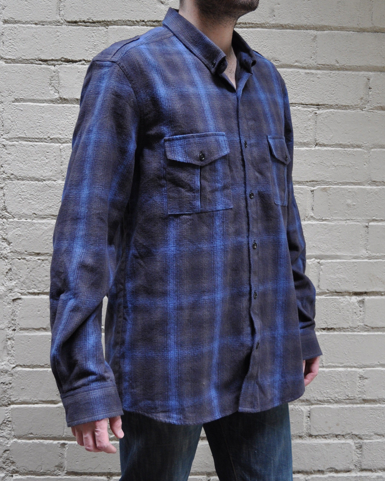 Idol Radec Blue Grey Plaid LS Button Flannel Shirt XL X-Large Item image 3