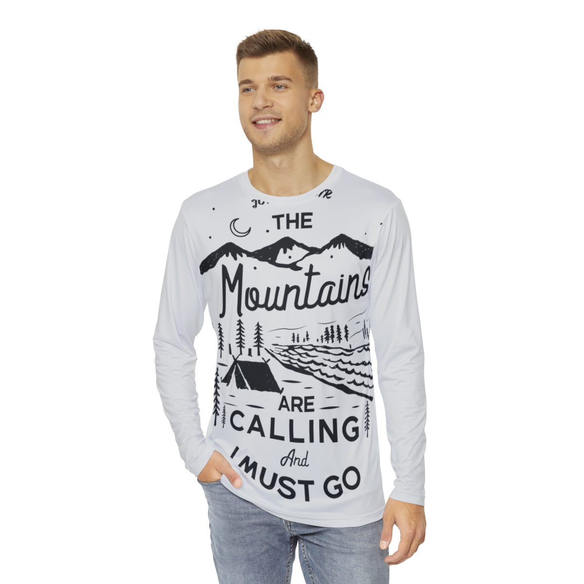 Mountain Wanderer Men's AOP Brushed Polyester Long Sleeve T-Shirt With The Mount - £34.28 GBP - £40.81 GBP