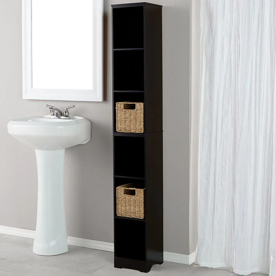 Slim Wood Storage Tower Cabinet or Baskets Bathroom Kitchen Dorm Apartme... - $27.71+