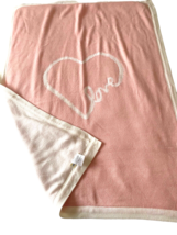 Pottery Barn Kids Baby Blanket Pink Love Heart Girls Soft Knit Afghan 30&quot;x40&quot; - £36.40 GBP
