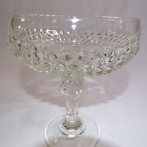 Vintage Indiana Glass Clear Pedestal Dish With Diamond Cut Design Beauti... - $13.50