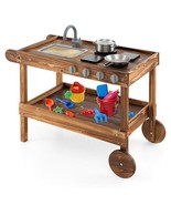 Outdoor Movable Mud Kitchen with 2 Rolling Wheels and 1 Push Handle-Natu... - $135.81 CAD